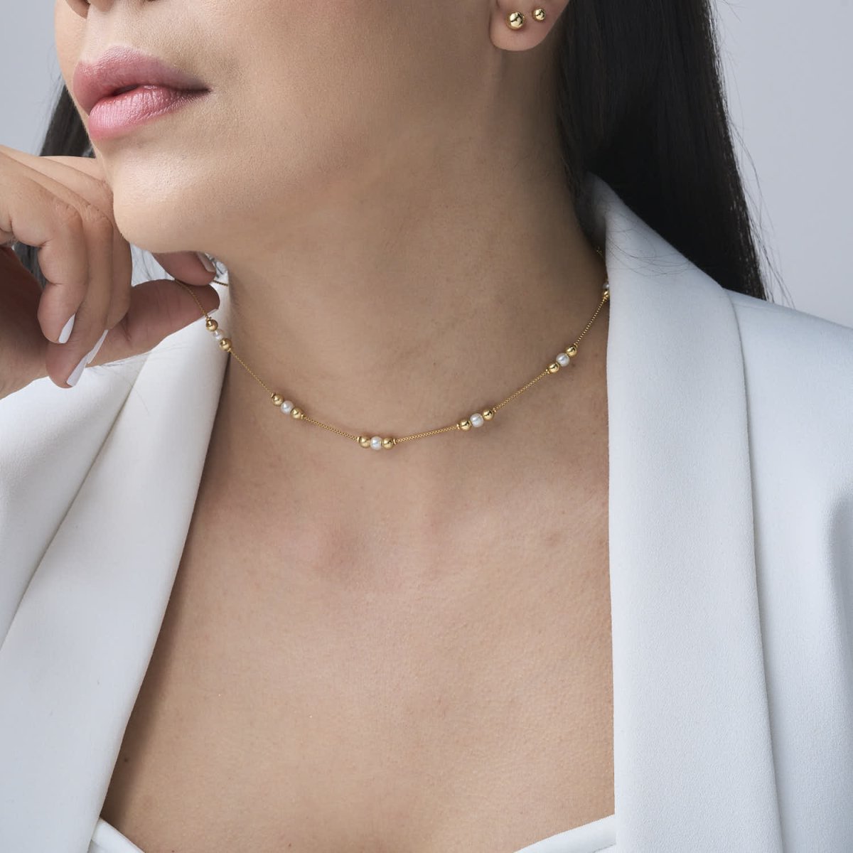 Pearl & Gold Ball Choker Necklace - Leia Store